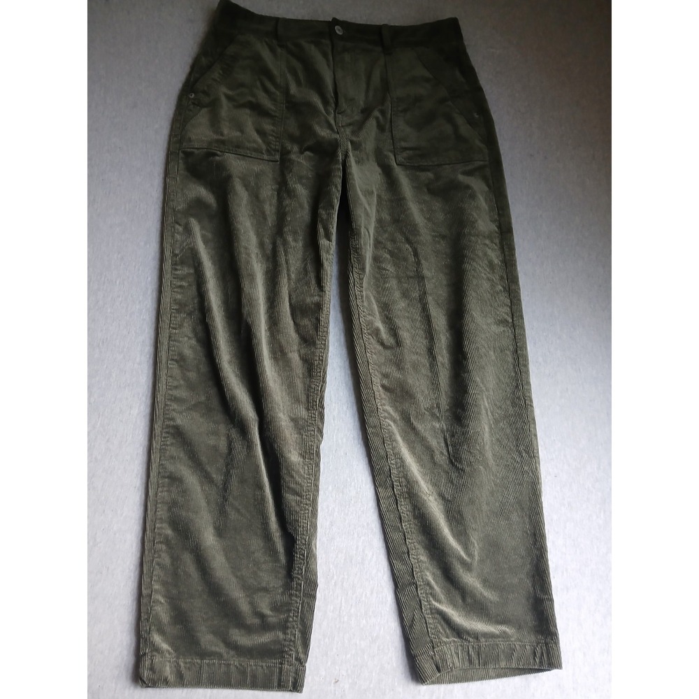 Per Una Pants 14 Corduroy Straight Ankle Olive Comfort Stretch Classic New